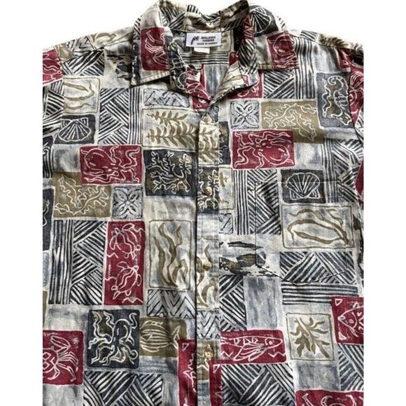 Vintage Mens Malihini Hawaiian Button Up Shirt Large Beach Octopus Coast Tropic - Picture 2 of 7